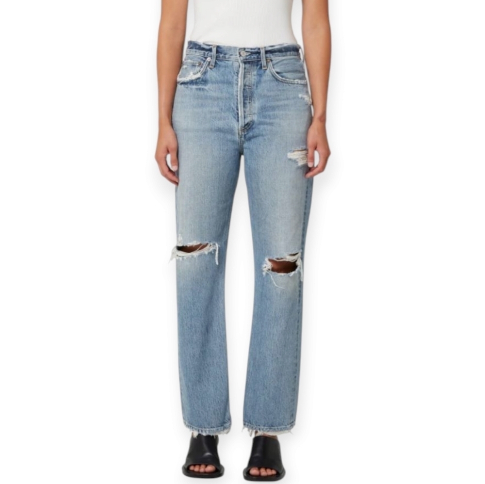 Agolde 90s High Rise Loose Straight Jeans Distressed in Isolate Size 23